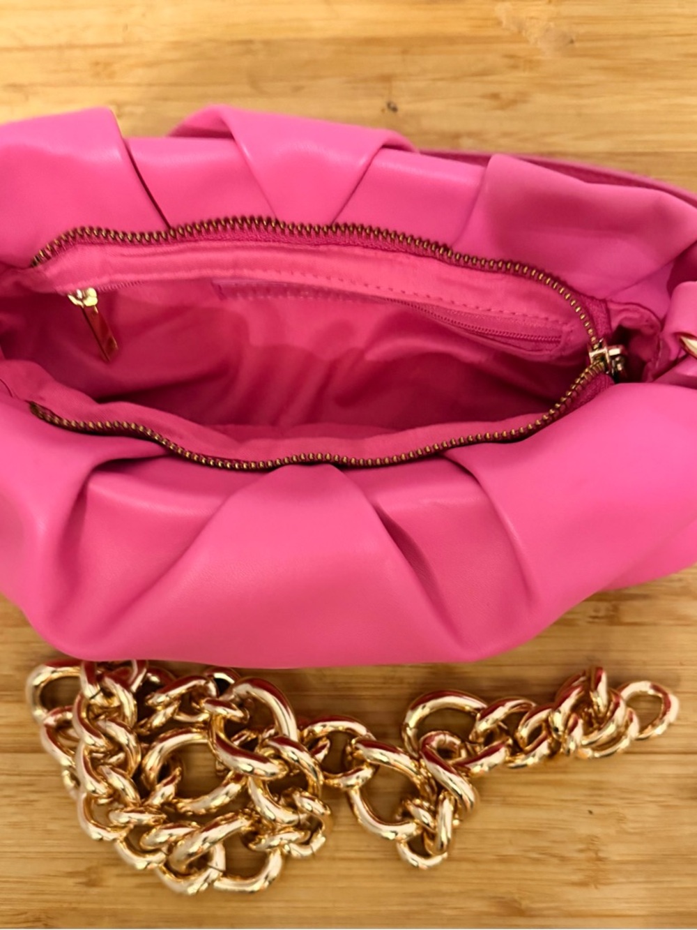 Kittenish Hot Pink Shoulder Bag with Gold Chain Strap